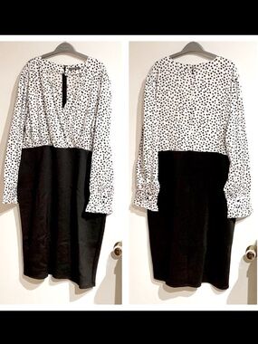 SUZY SHEIR Black & White Polka Dot Dress w/ Cross Over Top! NWOT! XXL
